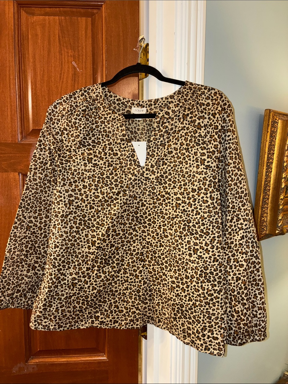 J. Crew Leopard Print V-Neck Long Sleeve Blouse - Tan & Brown